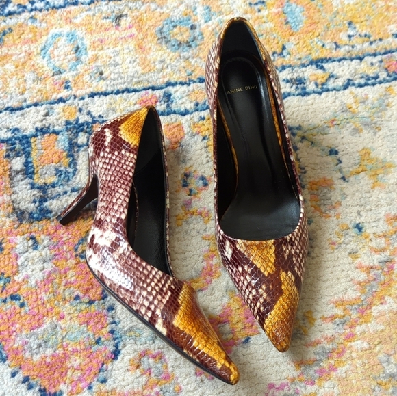 Anine Bing Devon Python Embossed Leather Pointed Toe High Heel Pumps Brown 38 - Picture 2 of 15